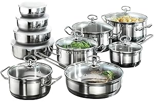 KÄRCHER Karcher Batterie de Cuisine en Acier Inox 20 Pièces avec Couvercles | Set Complet de Casseroles, Poêles et Saladiers pour Cuisine, Induction, Gaz et Électrique | Idéal Maison et Famille