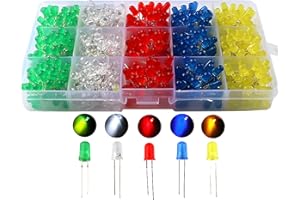 CESFONJER Diodo ad emissione luminosa LED 500pz x 5mm, Diffusore rotondo 2pin Bianco/Rosso/Giallo/Verde/Blu Kit (5 colori x 100pz)