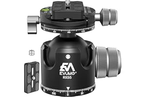 EVUMO 55mm Rotule Tête de Trépied Caméra, Double Panoramique 360 Degrés Low Profile CNC Métal Heavy Duty Tripod Têtes Trépieds Avec 2 Plaques De Fixation Rapide Compatible Avec Arca-Swiss, Charge 40kg