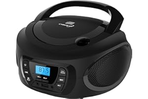 CYBERLUX Boombox - Lecteur CD portable - CD/CD-R - USB - Radio FM - Entrée AUX-IN - Prise casque - Radio enfants - Radio CD - Chaîne stéréo - Système compact (Chevalier noir, noir)