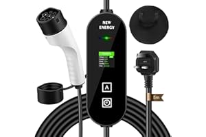 vapourd EV Charger Cable Type 2 to UK 3 Pin Plug, 5M 8/10/13/16A Portable Electric 3.6KW Car Charger with LED Display, IP67 Waterproof, Type 2 Charging Cable for EVs and PHEV