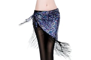 ROYAL SMEELA Women's Belly Dance Hip Scarf Tassel Peacock Hip Scarves Triangle Wrap Skirt Belly Dancing Costume Clothing Sequins Belly Dance Outfit Hips Scarves Practice Clothes Class Lesson Wear