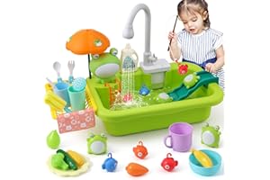 FRUSE Cucina Giocattolo per Bambini,Giocattolo Lavello da Cucina con Rubinetto Aggiornato,Gioco di Pesca e Accessori da Cucina,Lavandino Bambini,Giocattoli di Ruolo per ragazzi ragazze 3 4 5 6(Verde)