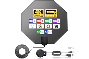 YOWREPU Antenna TV Digitale Piatta - Antenna TV interna Amplificata Potente, Ricezione A Lungo Raggio di 580 km, Antenna interno Digitale Terrestre per Smart TV 4K 1080P, Cavo Coassiale da 5 m Incluso - Gray