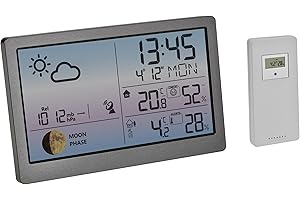 TFA Dostmann stazione meteo digitale con sensore esterno e display a colori LUNA Sky, 35.1169, misuratore di temperatura e umidità, fasi lunari, allarme temperatura esterna, grigio