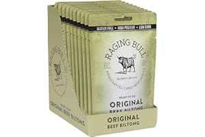 Raging Bull 280g Original Beef Biltong - 10 x 28g Pack - High Protein Snacks - Grass Fed Beef Biltong - Low Carb Keto Snacks - MSG Free Carnivore Snacks - Natural Meat Low Calorie Snacks