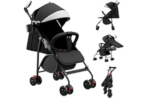 OHMG Passeggino Leggero E Compatto Da 0 Mesi A 22 Kg,Passeggino Reclinabile,Chiusura una Mano,Capotte Parasole E Parapioggia,Zanzariere,Cinture di sicurezza a 5 punti,Schienale regolabile