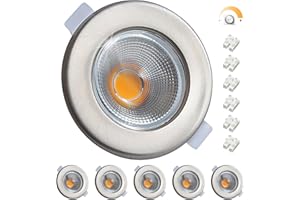 ‎WONDLUMI Wondlumi 6er LED Einbaustrahler Dimmbar 10W Set Spots Deckenleuchte Flach 33mm LED Spots 230V Rund Gebürstet Edelstahl Einbauleuchten 2700K Warmweiß 850LM für Küche