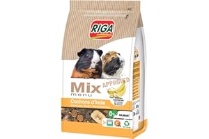 Riga - Menu Mix pour Cochon d'Inde - Mix vitaminé - A La Banane - Graines, Céréales, Légumes Et Fruits - Riche en Vitamines Et Minéraux - sans Colorant - Sain Et Équilibré - 1,5KG