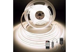BERIXDEEP Striscia LED COB 5 m, 4000 K, 480 LED/m, alimentatore di rete e telecomando, CRI 92+, 8 mm, 24 V, luce bianca neutra, soggiorno, armadi, specchi, cucina