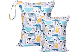 DOINEUFL Wetbag Kindergarten Groß(2 Stück) Wasserdicht und Wiederverwendbar,Wet Bag mit Reißverschluss,nasstasche schwimmsachen für Kleinkind-Windeln, Reisen, Strand und Pool