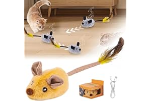 Hailmkont Magic Maus Katzespielzeug, Elektrische Maus für Katzen, Katzenspielzeug Elektrisch Spielmaus mit Federschwanz, Katzenspielzeug Mäuse Elektrisch, Interaktive Spielzeug Maus für Katze (Gelb)