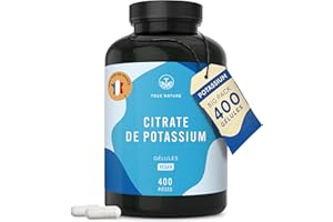 Citrate de Potassium 2.222 mg | 400 Gélules pour 200 jours - 800 mg Potassium Élémentaire - Complément Haute Dose - Vegan - Sans Additifs, Excipients, Gluten & Lactose | TRUE NATURE