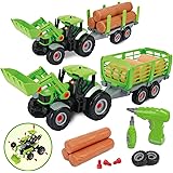 GILOBABY STEM Take Apart Farm Tractor Truck Toys with Electric Drill Tool, Car Toy for Boy Girl,light&Sound