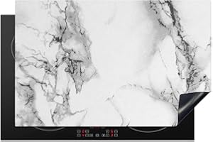 KitchenYeah© Cubre Vitrocerámica - Protector Vitroceramica Induccion 80x52 cm - Tapa Vitroceramica - Protector de Vitroceramica Mármol - Piedra - Blanco - Gris - Negro - Aspecto mármol