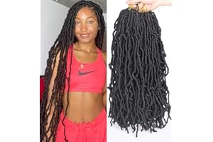 Leeven 24 Pouces Long Messy Faux Locs Crochet Braids Hair 7 Packs Natural Black Distressed Faux Soft Locs Crochet Hair 18 Strands/Pack Pre-looped Goddess Locs Crochet Braiding Hair