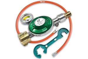 CAGO Bluecraft Gas Regulator 30 mbar with 360° Pressure Gauge | Gas Level Indicator | Propane Gas Pressure Regulator | Camping Propane Butane | with Gas Hose 150 cm | 2 in 1 Gas Regulator Key