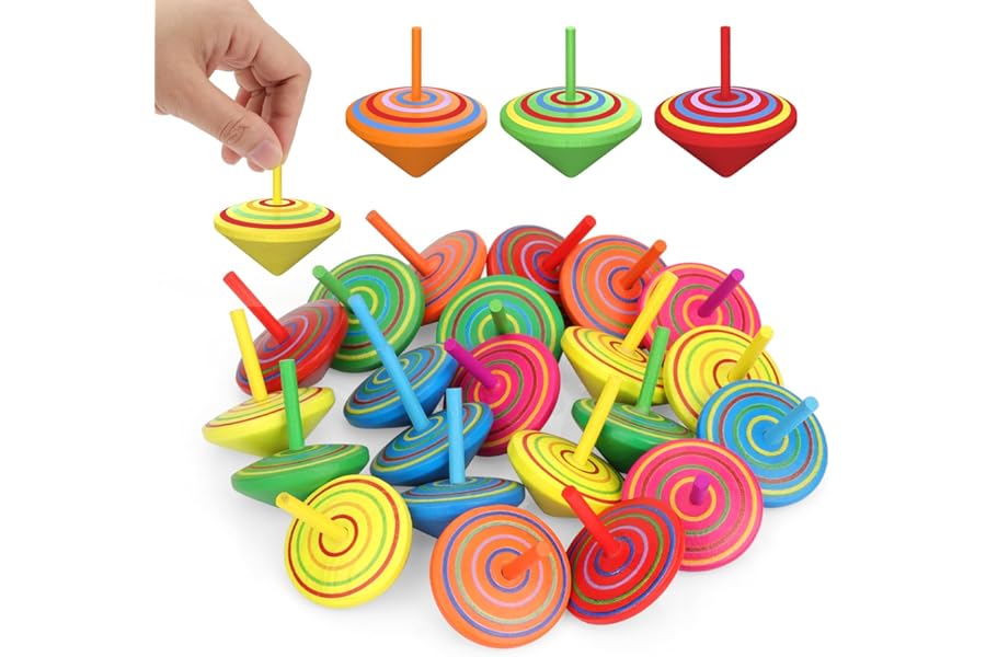 Annhao 30 Pcs Colorful Wooden Spinning Top for Kids, Mini Creative Decompression Gyro, Party bag toys, Kids party bag fillers for kids unisex, Birthday Gift for Children aged 3-7 years (Random Colors)