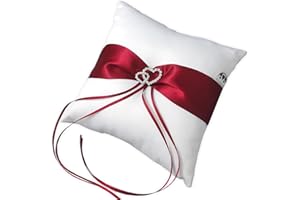 EinsSein Coussin d’Alliance Mariage Amore 20x20 cm Rouge et Blanc | Porte-Alliance Vintage avec Ruban Satin | Coussin Anneaux Cœur Romantique | Déco Élégante Cérémonie Nuptiale