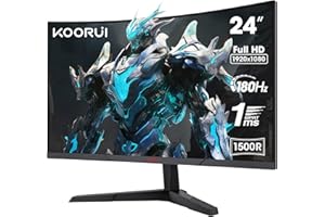KOORUI 24-calowy Zakrzywiony Monitor, FHD 1080p, Czas Reakcji 1 ms, Częstotliwość Odświeżania 165 Hz, HDMI 2.0/DP 1.2, Jasność 250 cd/m² Czarny 24E6CA
