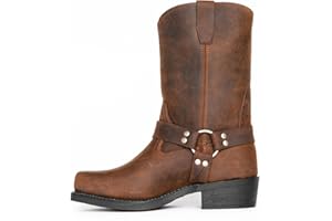 DJFOG Herren-Motorradstiefel mit quadratischer Zehenpartie, Westernstiefel zum Anziehen für Herren mit quadratischer Zehenpartie und seitlichem Reißverschluss