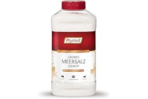 ‎PRYMAT Prymat grobes Meersalz 1800g, jodiertes Meersalz grobkörnig, Salz für Mühle, Verfeinerung und Abschmeckung von Speisen, im Streuer