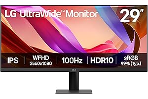 LG UltraWide Monitor 29U511A - UWFHD 1080p IPS 29 inch, 100Hz, 5ms GtG, HDR10, Office and Desktop display, Reader Mode & Flicker Safe, Smart Energy Saving, DisplayPort, HDMI, Black