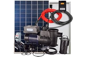 PLUSENERGY WCCSOLAR Kit Solar + Bomba Depuradora de Aluminio para Piscina 370W 24V 1/2cv + 2 Paneles Solares + Conectores, Negra