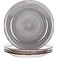 vancasso Bella Grey 10.5 inch Dinner Plate Set of 4, Handpainted Big Plate Set in Rustic Look, 27cm Serving Plate for Dinner/Steak/Main Course, Scratch Resistant