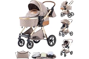 BEBBY Passeggino trio,Passeggino 3 in 1, Passeggino Canna Portatile Pieghevole in Un Clic,Passeggini Combinato Paesaggio Alto Telaio in Alluminio Per Neonato Passeggini