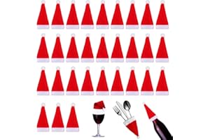 ZZRSYJ Mini Weihnachtsmütze,30 Stück Weihnachtsmütze Besteck,Mini Xmas Rot Weihnachtsmann Hüte,Weihnachtsmütze Tischdeko,Kleine Nikolausmützen,für Besteck Flasche,Xmas Home Party Tischdekoration