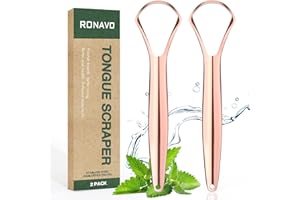RONAVO Tongue Scraper for Adults(2 Pack) with Travel Case, Cure Bad Breath (Medical Grade), Stainless Steel Tongue Cleaners, Metal Tongue Scrapers Fresher Breath in Seconds