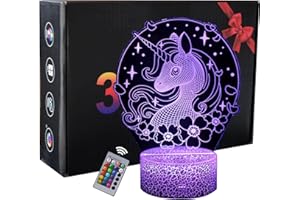 INTUPGD Lámpara de ilusión 3D, Unicornio lámpara de noche con ilusión óptica de 16 colores que cambia con control remoto para niños niñas niños