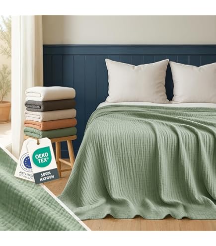 Sprei, 100% katoen, wafelpiqué, knuffeldeken, wollige woondeken, zachte