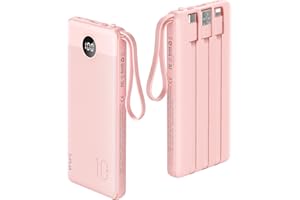 VRURC 10000mAh Power Bank With Built in Cables,USB C Battery Pack Portable Charger with 5 Outputs 2 Inputs Powerbank LED Display compatible with iPhone 14 13 12 Samsung S21 S20 Xiaomi iPad