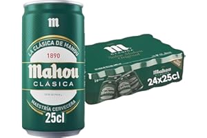 Mahou Clásica Cerveza Dorada Lager, Auténtica Cerveza Mahou Con Sabor Suave, Refrescante y Con Espuma Consistente, 4.8% Vol. Alcohol, Pack 24 Latas x 25cl