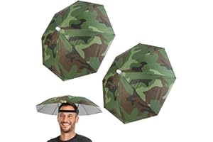 TWOBUD 2 Umbrella Hat Portable Mini Camo Rain Caps with Elastic Band Funny Fishing Beach Sun Protection Hand Free Folding Umbrella Hats Festival Headwear Essential for Adult Kids Outdoor Travel Golf Camping