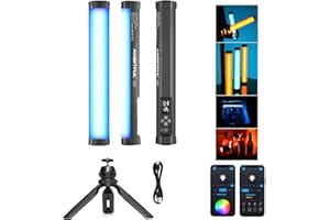 AMBITFUL A2 Vollfarbiges RGB-Röhrenlicht, CRI 95 TLCI 97 Genaue Farbe, 2500K-8500K, RGB CCT HSI Modus, 29Fx Lichteffekt, Unterstützung für APP-Steuerung, Magnet(A2+Tischständer)