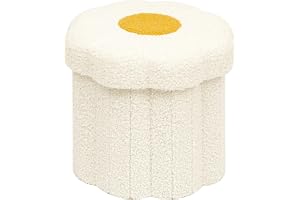 Bonlife Förvaringspuff bouclé blomform fotpall vikbar vit 32 x 32 x 29 cm