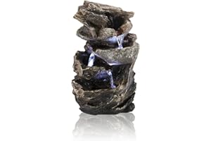 Primrose 28cm Hayal Grey 3 Tier Cascade Tabletop Water Feature Indoor Table Fountain with LED Lights