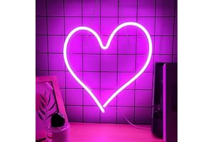 EXOOHOUO Pink Heart Neon Signs Lights - Simple Installation, 13.3 x 12.6 Inch, USB Powered, Love LED Neon Light Wall Decorations for Christmas, Wedding, Birthday, Living Room, Bar, Party