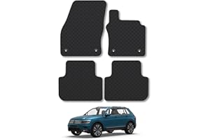 CAR MAT CO VW Tiguan (2016-2024) Rubber Car Mats Accessories Tailored Fit Compatible Accessory Waterproof Protection Non-Slip Floor Mats Full Coverage Durable Front Rear Set Coverage with Clips