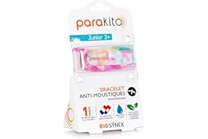 BIOSYNEX - Parakito - Bracelet Anti-Moustiques Rechargeable - 2 Recharges Incluses - 30 Jours d'Utilisation - Sans DEET - Motif Tie & Dye - Taille Junior 3+