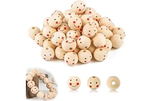 SFSSHUI Pack of 100 Smile Face Wooden Beads, Wooden Beads with Face Angel, Wooden Balls with Face 20 mm, Natural Wooden Beads, for DIY Crafts, Necklace Making and Crafts