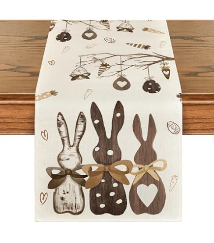 Chemin De Table Pâques Artoid Mode - Motif Lapins, Fleurs - 40x140cm - Polyester Lavable