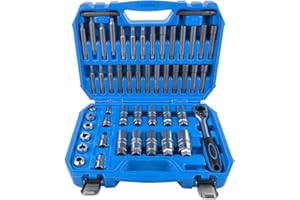 Bisenya 50 Pièces Kit d'outils de démontage d'amortisseur - Outils de Démontage d'amortisseurs de Voiture, Jeu de Clés à Douille pour Amortisseurs avec Clé à Cliquet, Adaptateur 3/8" et 1/2"
