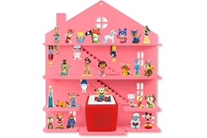‎ANNMORE Annmore Regal für Tonies Hörfiguren und Toniebox Holzregal für Kinderzimmer Mädchen Deko Wandregal für bis zu 50 Hörfiguren, Geschenk Jungen, Rosa Haus