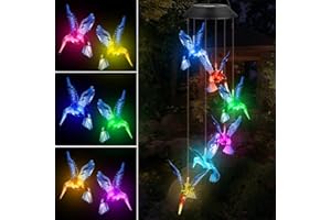 FOHIL Campanelli Eolici Solare, Campana a Vento Luce Colibrì Cambia Colore LED Energia Solare Illuminazione Impermeabile, Ideale per Decorazione per Esterno, Interni, Casa, Giardino, Cortile, Feste