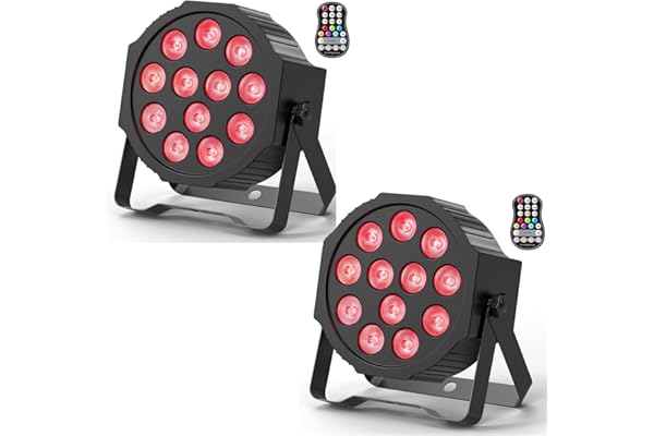 DELIBANG 2 Pièces RGBW Par LED Batterie Rechargeable, 12 LED Sans Fil Lumiere Par avec Télécommande Timing, Exterieur Intérieur Lumiere de Scene pour DJ Disco fête Bar Noël Mariage