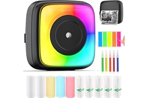 HUIJUTCHEN Mini stampante di Adesivi, Stampante Tascabile Portatile Stampante Termica con illuminazione a Colori Compatibile con Android/iOS per Diario, Memo, Note Regali per Bambini Compleanni
